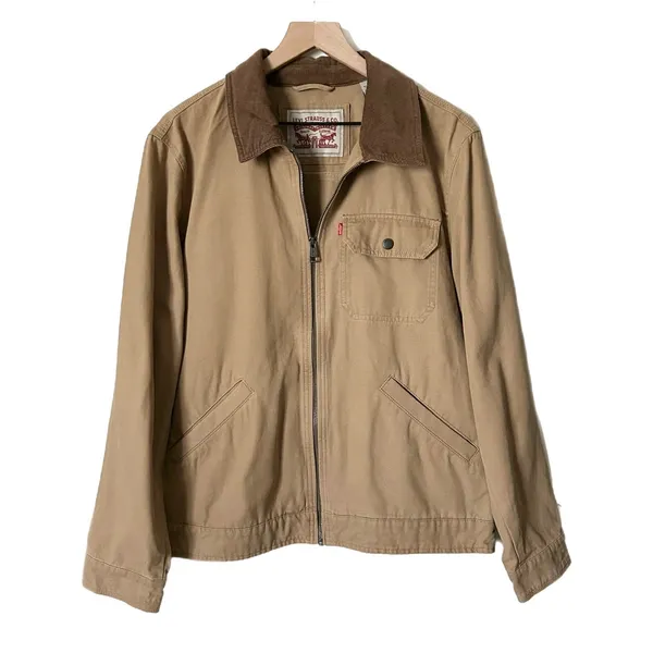 Levi's Canvas Utility Barn Chore Coat Jacket Cotton Tan Corduroy Collar Medium - Image 2