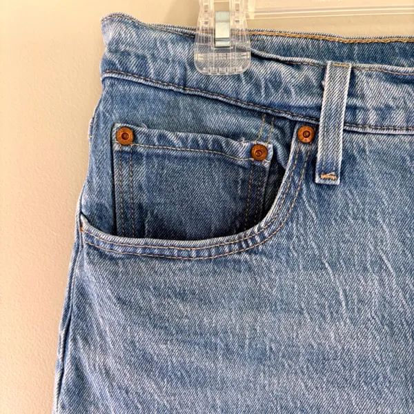Levis 501 S High Rise Skinny Jeans Light Wash Raw Hem‎ Button Fly Denim 31x28 - Image 7