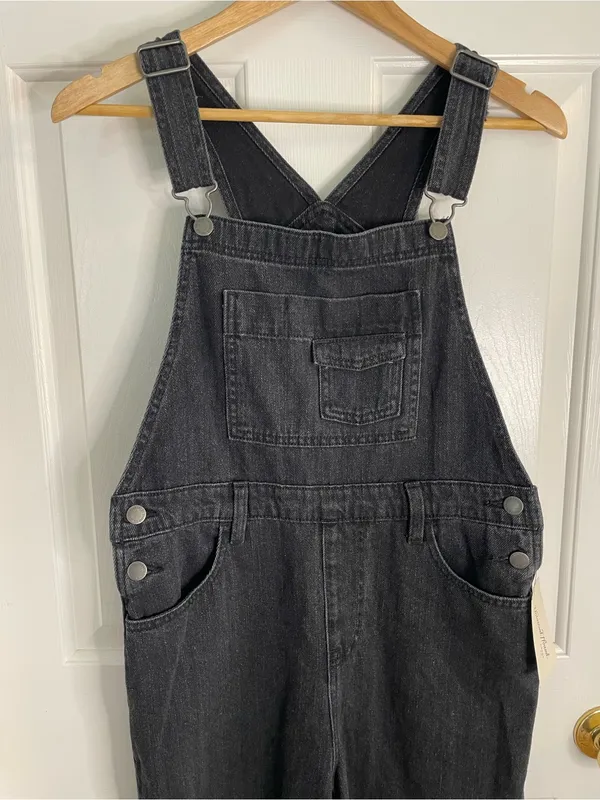Universal Thread Black Denim Wide-Leg Overalls Button Sides Size 4 retro grunge - Image 4