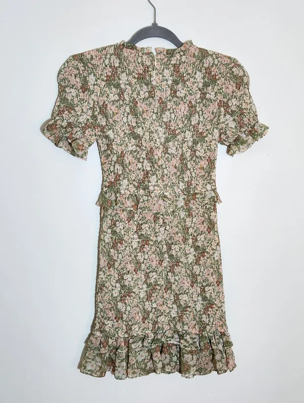 Karlie Green and Peach Floral Smocked Mini Dress Size Small - Image 6