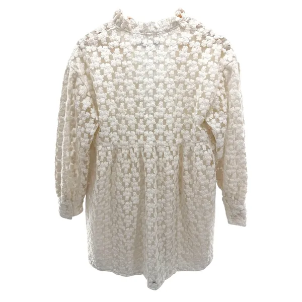 Zara White Floral Embroidered Babydoll Mini Dress V-Neck Tie Balloon Sleeve XS - Image 6