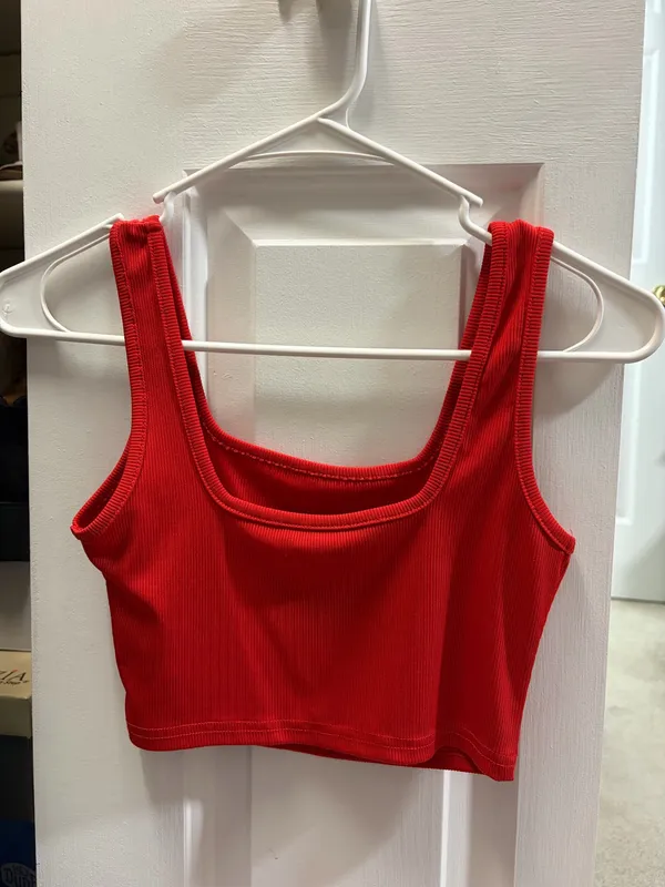 Red Ribbed Tank Top Size XS - Image 2
