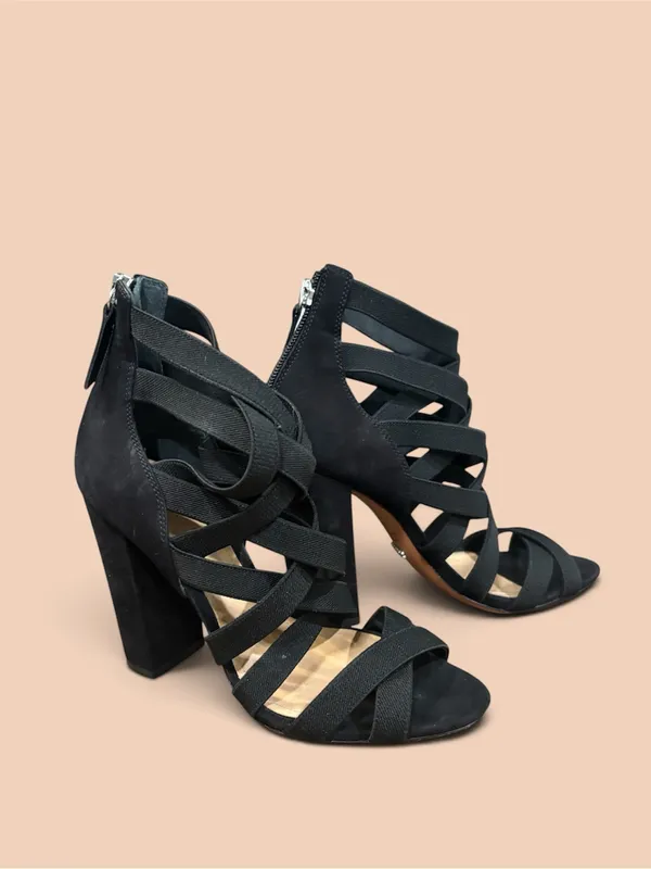 Schutz “Stanley” Suede Strappy Cage Sandals Black | Size 6 - Image 2