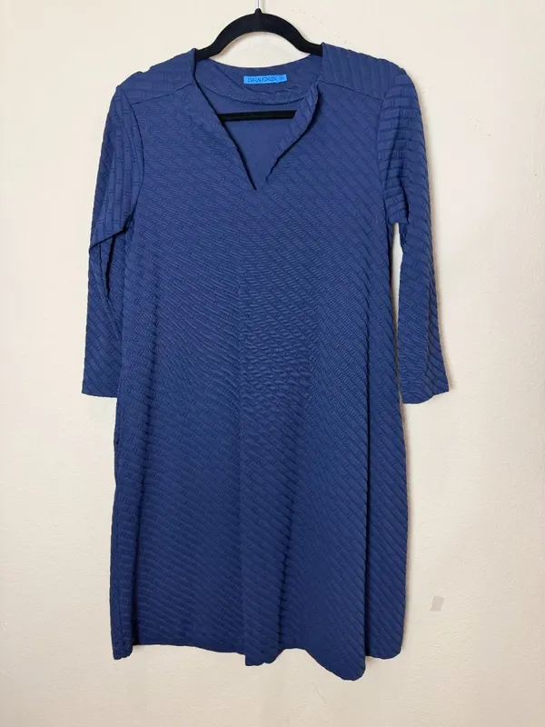 J. McLaughlin size XS Octavia navy blue jacquard dress knee length - Image 3