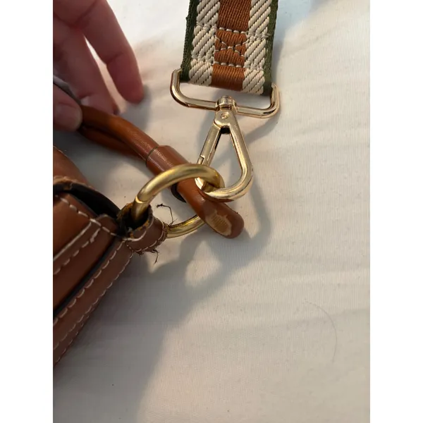 Saddle Bag Crossbody Cognac‎ Brown Striped Webbing Strap Boho Chic Handbag - Image 9