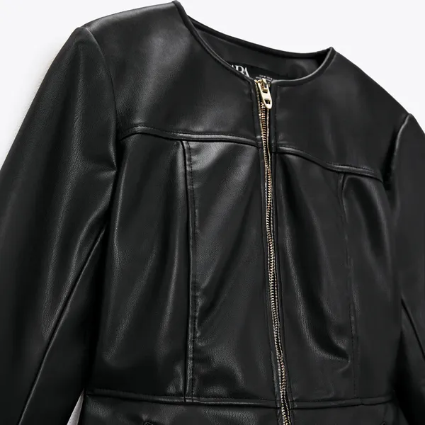 ZARA NWT Faux Leather Double Zippered Black Jacket - Image 10