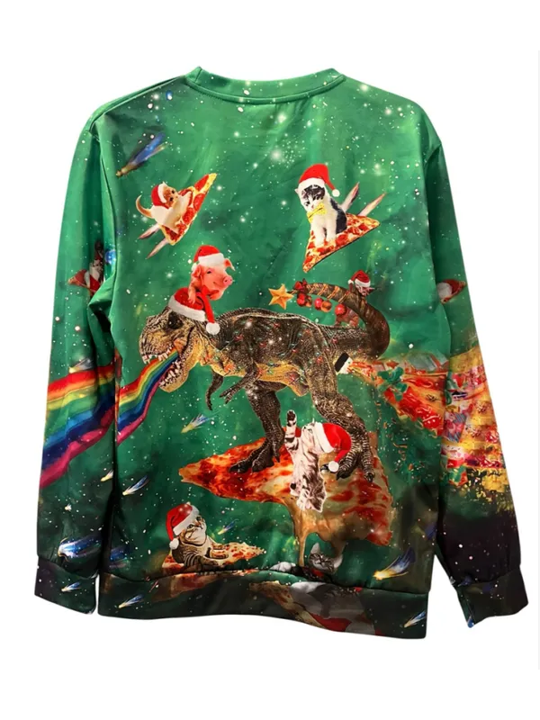 Funny Laser T-Rex Cat Pizza Pig Surf Space Ugly Christmas Sweater Unisex Size M - Image 3