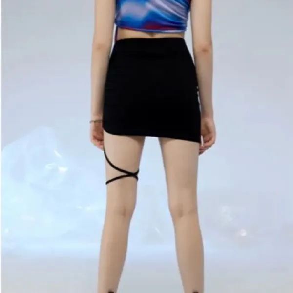 Cider Solid Ruched Mini Skirt With Strap Black S NWT - Image 2