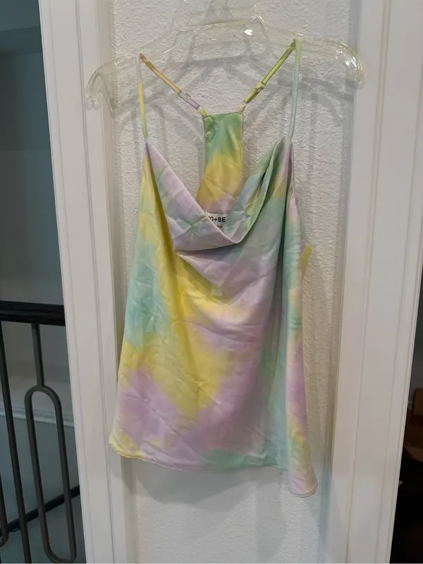 DO+BE Pastel Tie Dye Satin Cowl Neck Racerback Tank Top S - Image 2