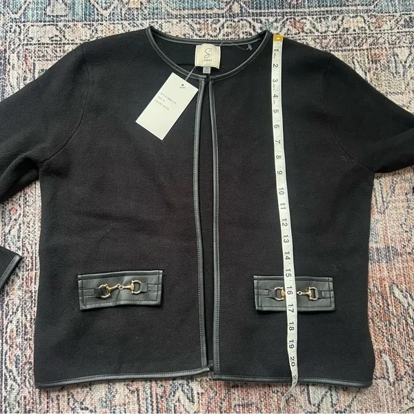 Sioni Faux Leather Trim Blazer Jacket NWT Size Medium Black Gold Accents - Image 14