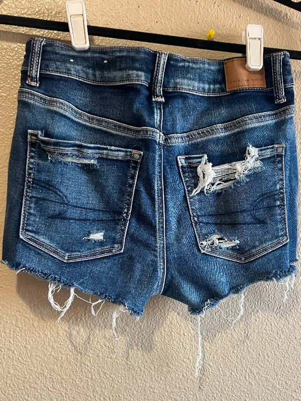 American eagle Distressed High-Rise‎ Denim Shorts - Blue mini shorts size 4 - Image 3