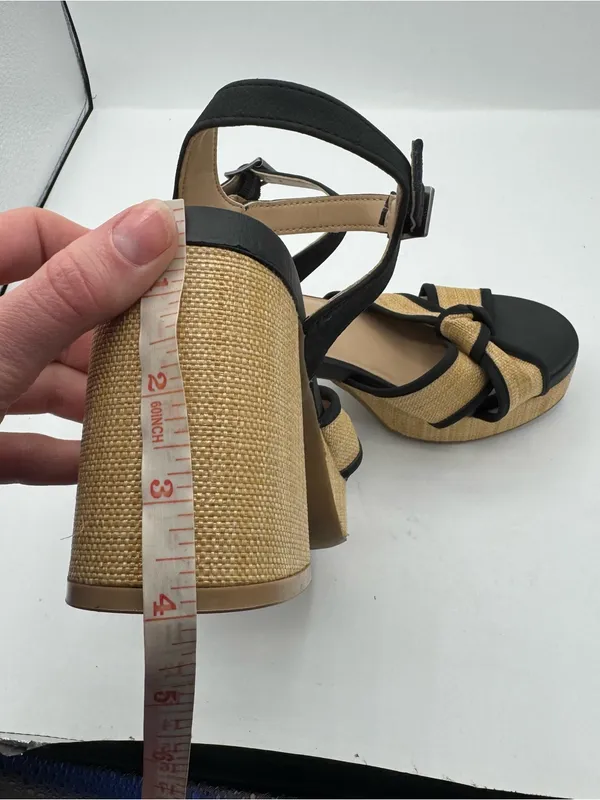 MIA Roxie Platform Sandal Heels Womens 8 Beige Black Like New Knotted Block Heel - Image 4
