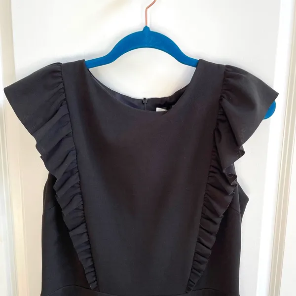 AQUA Ruffle Trim Fit and Flare Dress Womens Large Black Coquette Crepe‎ W0-6673 - Image 3