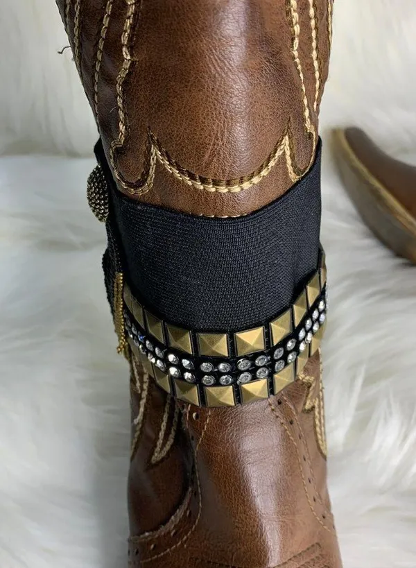 Handmade Womens Black Adjustable Studded Rhinestone Removable Boot Band One Size - Image 5