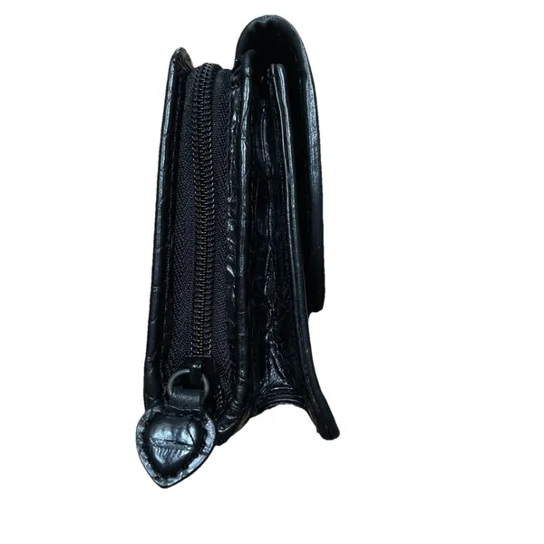BRIGHTON Zip Around Glossy Black Croc‎ Leather Clutch Wallet - Image 4