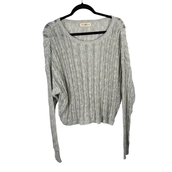 Natural Life Chunky Open Knit Sweater Blue Metallic Yarn Cotton Linen Womens XL - Image 2