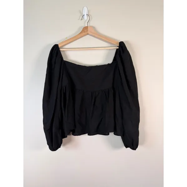 Free People Black Crochet Lace Inset Square Neck Whimsigoth Babydoll Blouse L‎ - Image 8