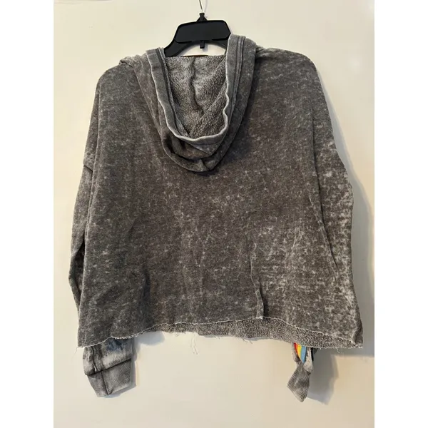 Vintage Havana Gray Acid Wash‎ Rainbow Striped Hoodie Sweatshirt S crop cutoff - Image 4