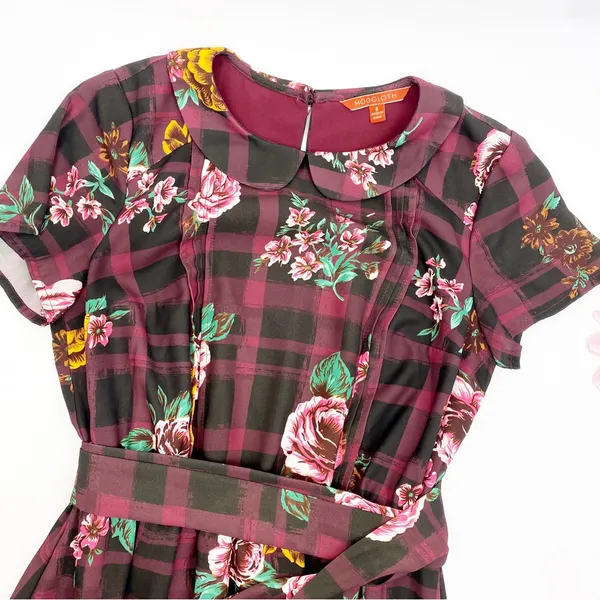 ModCloth Burgundy Floral Buffalo Check Joyfully Poised Collared A-Line Dress - Image 10