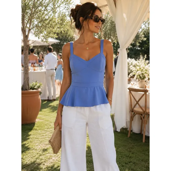 Marsha Top by Parker Blue Camisole Top Sweetheart Neckline Peplum Bustier - Image 12