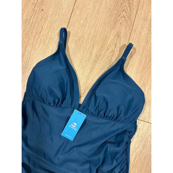 Cupshe Womens Teal Blue‎ Ruched One Piece Swimsuit V-Neck M DKA12E2D003TT NEW - Image 2