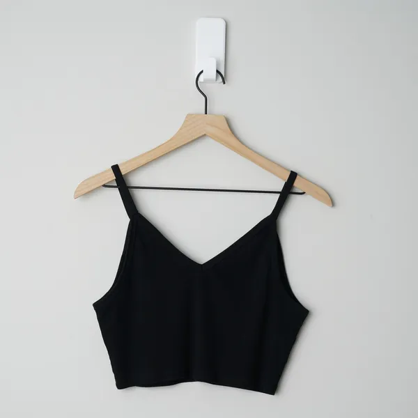 Zara Ribbed Black Crop Top Spaghetti Strap Cami Solid Cropped V-Neck Summer EUC - Image 4