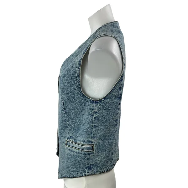 Habitual Women's Blue Sleeveless Button Down V Neck Denim Jean Vest Top Size S - Image 2