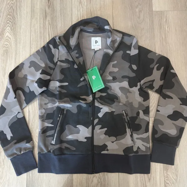 Flint Park Court Jacket Tennis Black Camo Active Organic Cotton Full Zip NWT S - Image 6