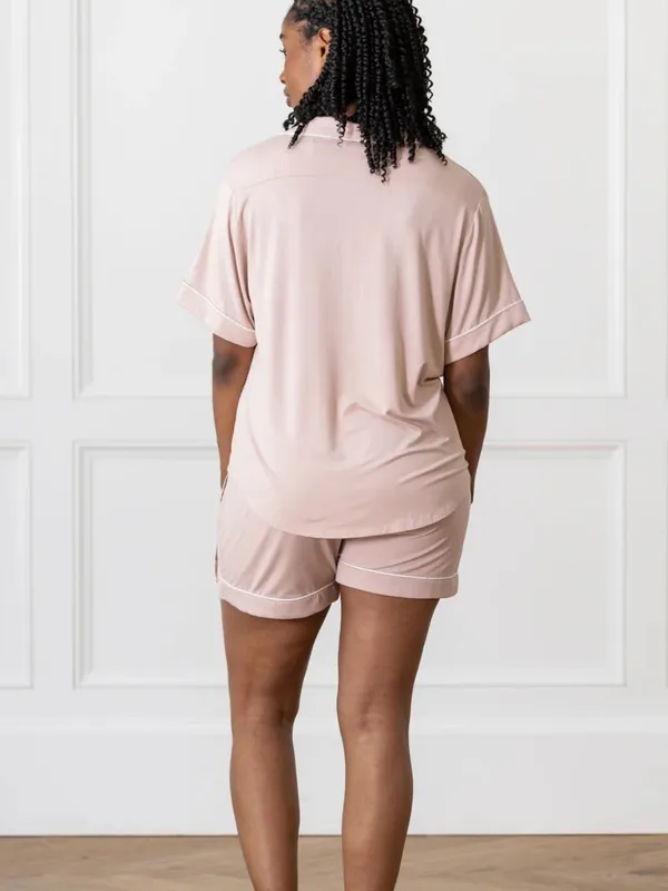 Cozy Earth Women's Blush Short-Sleeve Pajama Shorts‎ with Contrast Trim Tannish - Image 6