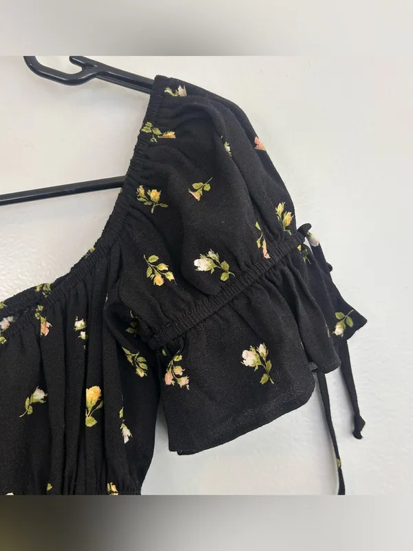 Reformation Solis Briar Black Floral Off the Shoulder Milkmaid Boho Top Small - Image 6