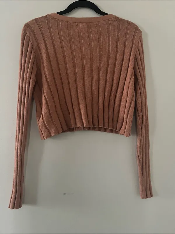 NWT Aeropostale Brown Ribbed Crop Button Up Cardigan Sweater Medium Fall Cozy - Image 6