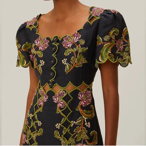 Farm Rio Black Ravenala Short Sleeve Maxi Dress XS - Image 5