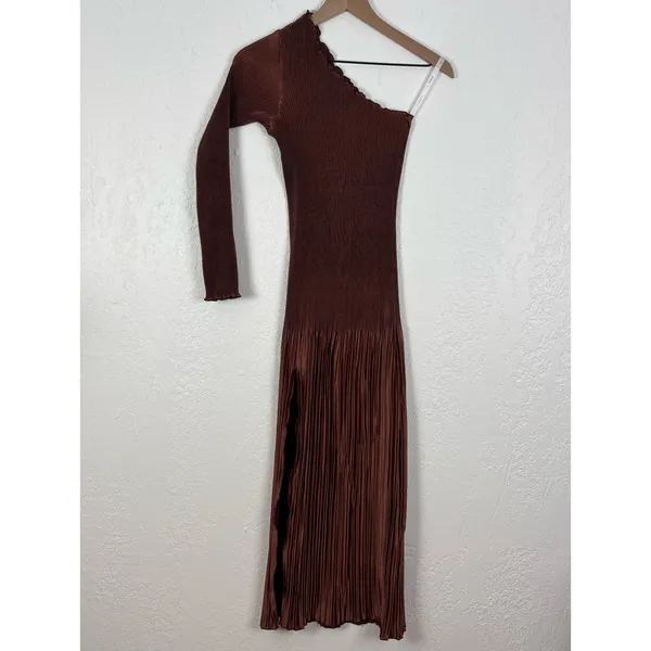 L'idee Soiree One Shoulder Long Sleeve Midi Dress in Chocolate Brown Size 8 - Image 3