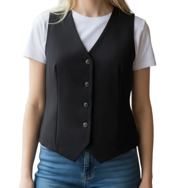 SHEIN Black Button Front V Neck Vest Women’s Size Large Tall - Image 3