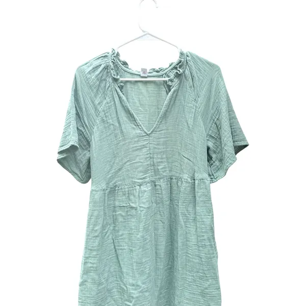 Old Navy Babydoll Dress Womens Small Sage Green Excellent Cotton Gauze Mini - Image 2