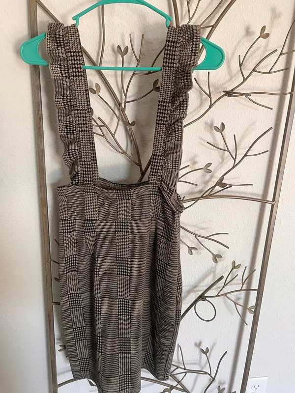 Plaid ruffle sleeve dress Brown Size L - Image 2