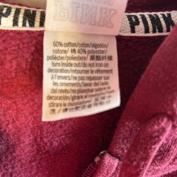 PINK Victoria's Secret‎ Burgundy Floral Logo Zip Up Hoodie Sweatshirt Size S - Image 8