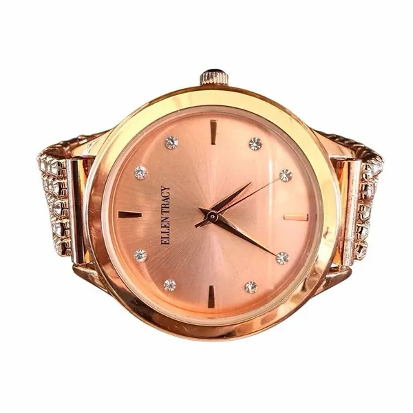 Ellen Tracy Rose Gold Tone Crystal Stretch Watch - Image 2