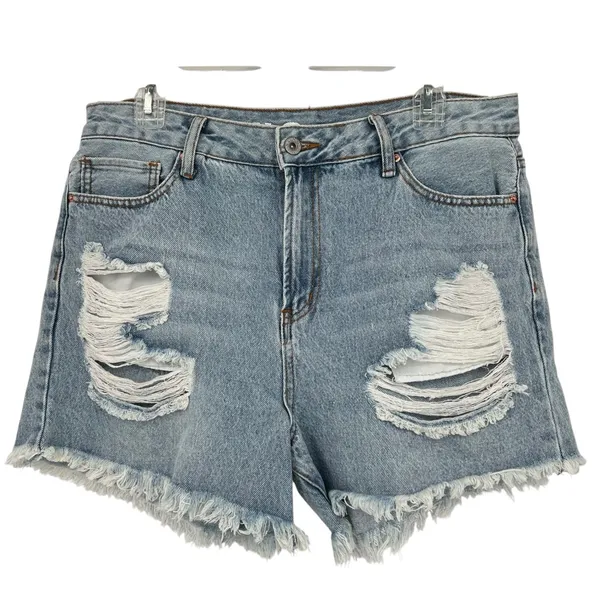 S.O.N.G. Womens Blue Distressed Denim Jeans Perfect Super High Rise Shorts - Image 2
