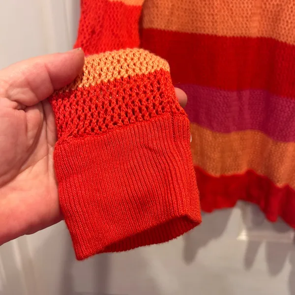 525 America Womens Striped Open Knit Sweater Red Pink Orange Large Rayon‎ Beach - Image 4