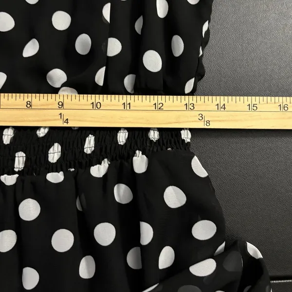 Paper Dolls Rockabilly Black White Polka Dot Smocked Waist‎ Racerback Dress, Sz L - Image 5