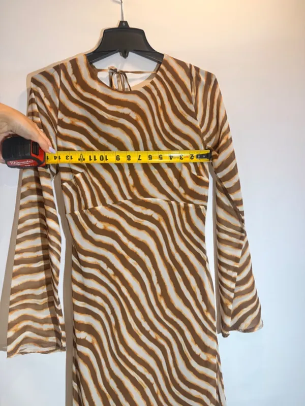 Ownley Valentina Brown Zebra Animal Print Open Back Long Sleeve Maxi Dress M - Image 7
