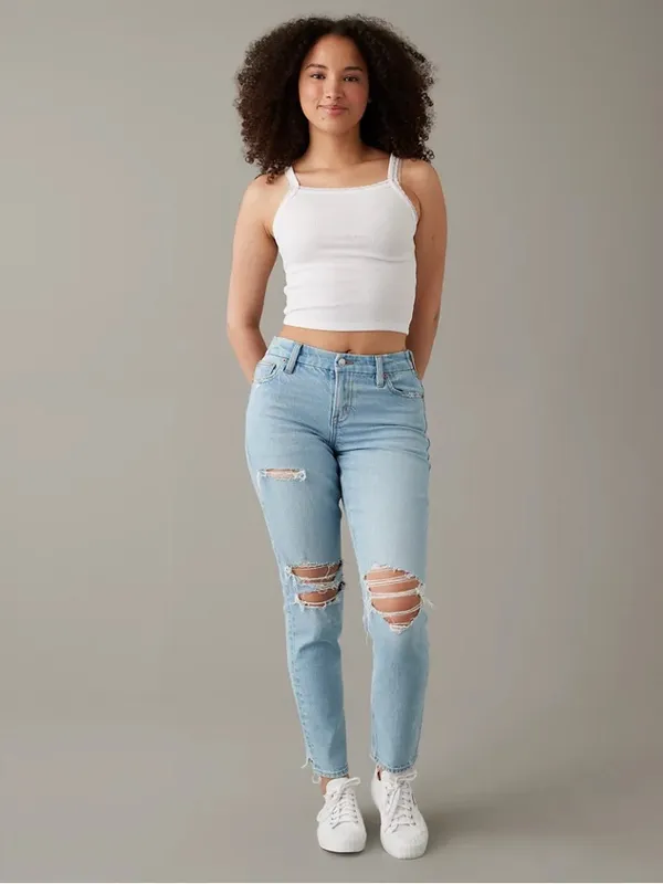 American Eagle Curvy '90s Skinny Jean in Stretch Ripped Destroyed Light Wash - Image 2