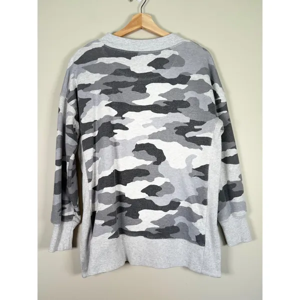 Aerie Gray Camo Oversized Crew Neck Sweatshirt‎ Ribbed Panels Small - Image 5