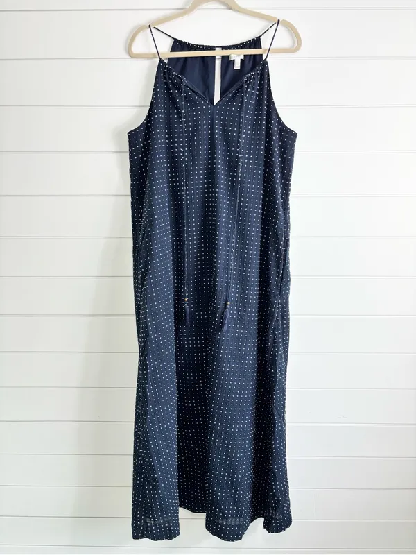 J. Crew Navy Polka Dot Maxi Slip Cotton Dress Size L - Image 6