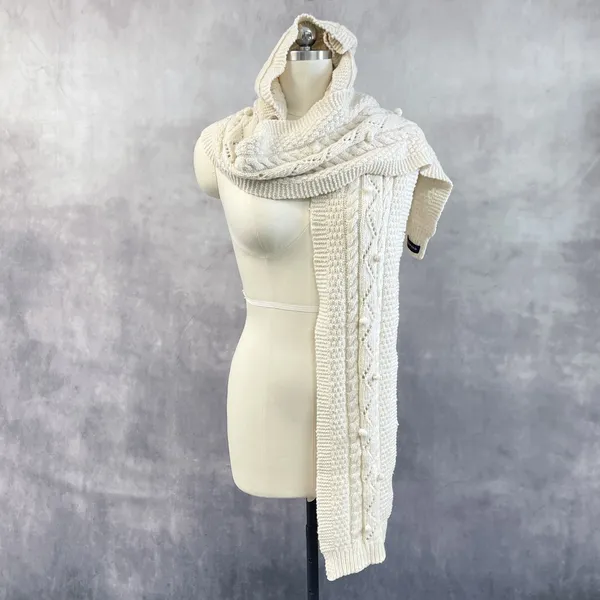 Lands End Cable Knit Detachable Hood Scarf Heritage Winter Resort Lodge Cottage - Image 12