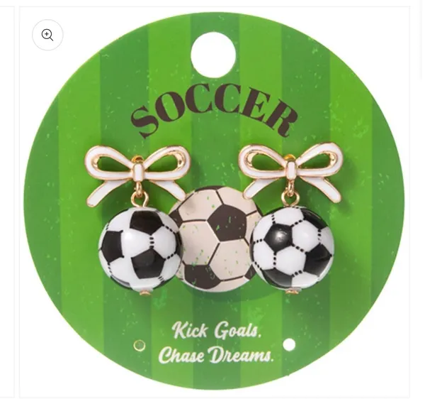 White Bow Accent Soccer Ball Drop Dangle Earrings Multiple - Image 3