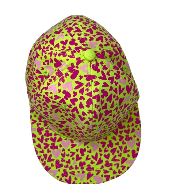 Disney Parks neon green pink hearts Mickey Mouse ears cap hat adult - Image 2