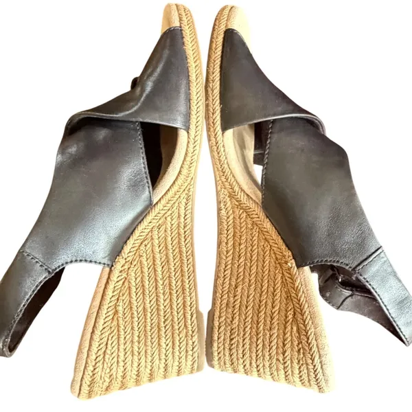 Clarks Lafley Alaine Wedge Sandals Womens 9.5 Black Leather‎ Comfort Espadrille - Image 6