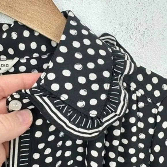 Max Studio London Women's XS Black White Polka Dot Midi‎ Dress Ruffle Trim NWT - Image 8